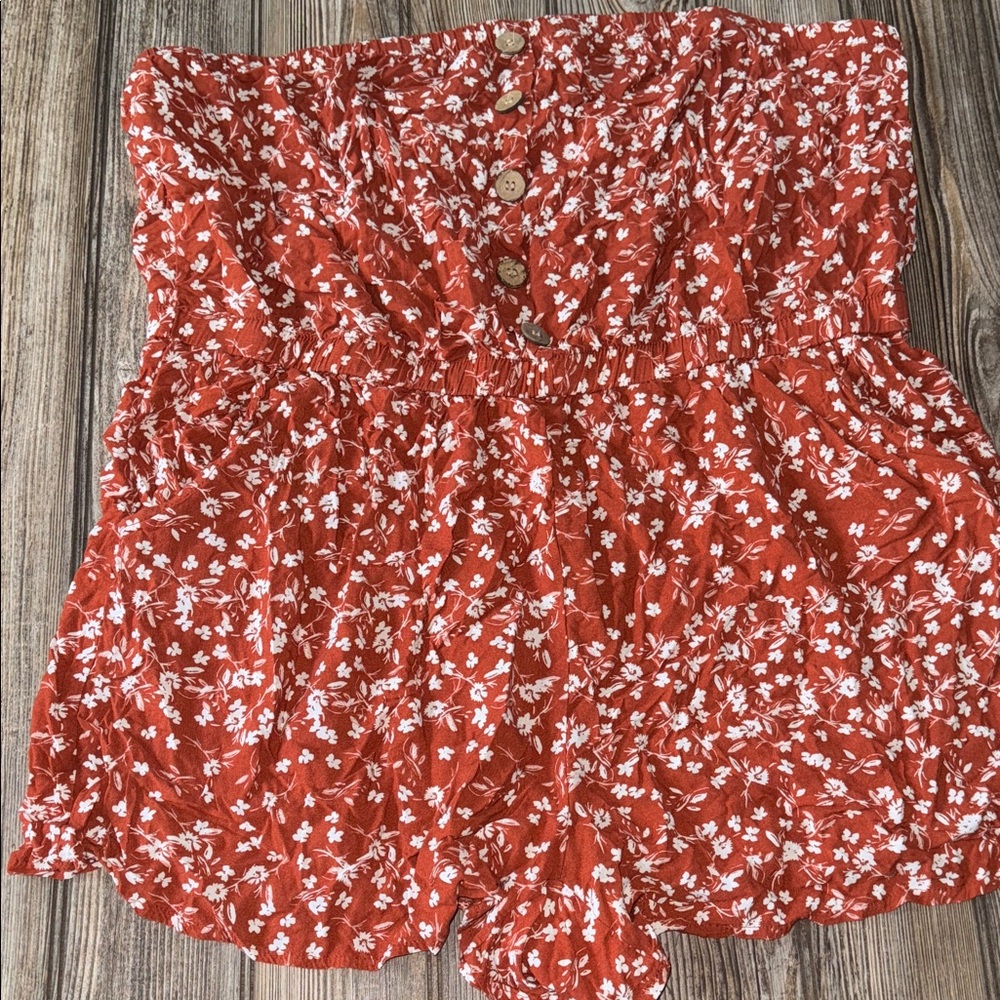 Floral Rustic Romper 2x pull on shorts cotton spandex blend pockets